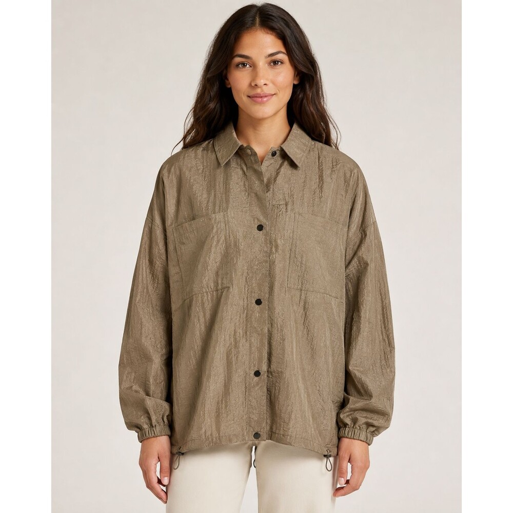 Athleta Women’s Large Brown Crinkle Nylon Snap Front Utility Jacket Lightweight